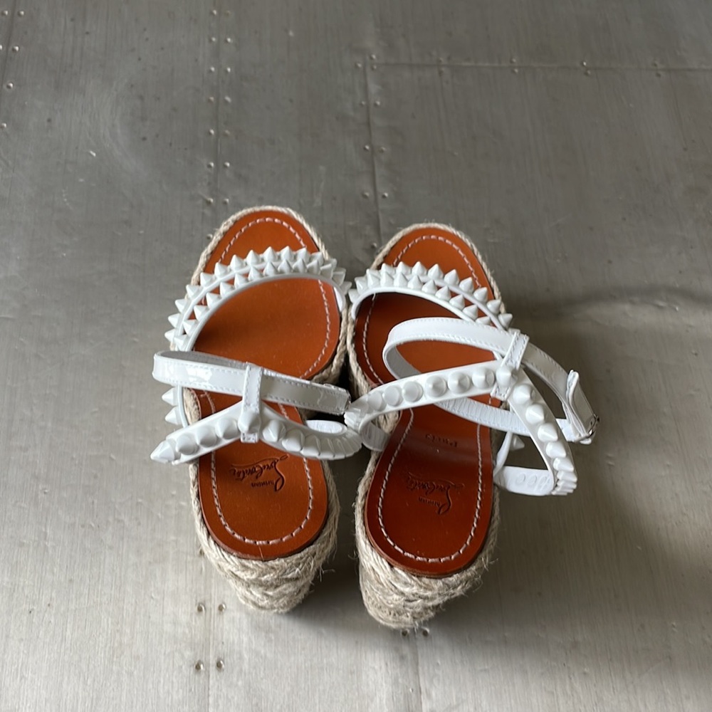 Christian Louboutin mafaldina Zeppa wedge espadrille sandal white spike sz 39 - Picture 7 of 11